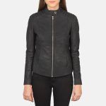Women's Kelsee Distressed Black Leather Biker Jacket