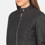 Women's Kelsee Distressed Black Leather Biker Jacket