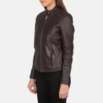 Women's Kelsee Maroon Leather Biker Jacket