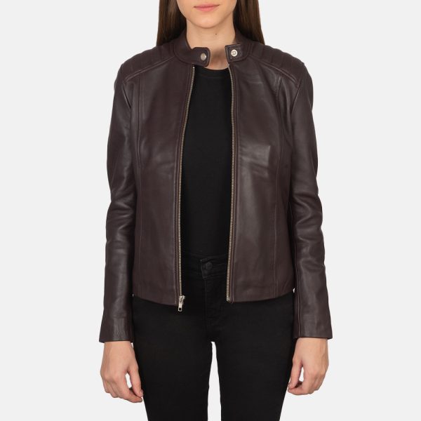 Women's Kelsee Maroon Leather Biker Jacket