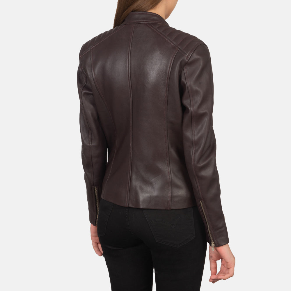 Women's Kelsee Maroon Leather Biker Jacket