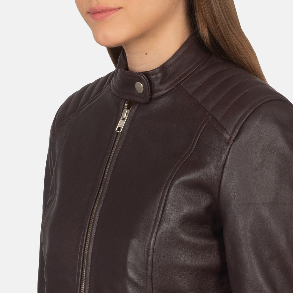 Women's Kelsee Maroon Leather Biker Jacket
