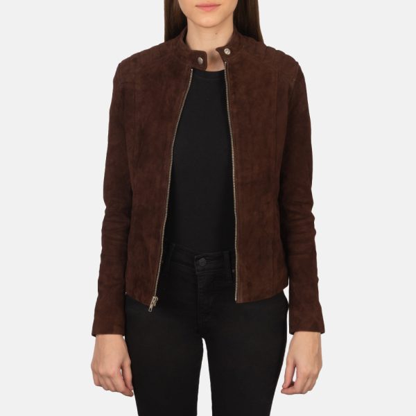 Women's Kelsee Mocha Suede Leather Biker Jacket