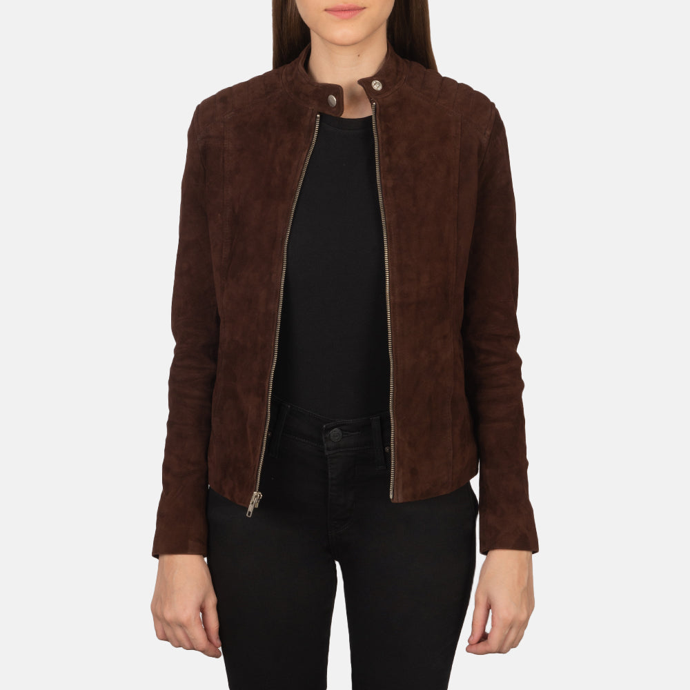 Women's Kelsee Mocha Suede Leather Biker Jacket