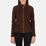 Women's Kelsee Mocha Suede Leather Biker Jacket