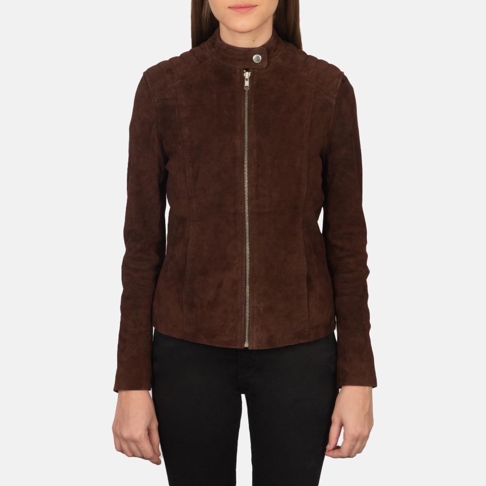 Women's Kelsee Mocha Suede Leather Biker Jacket