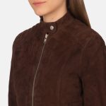 Women's Kelsee Mocha Suede Leather Biker Jacket