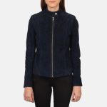 Women's Kelsee Navy Blue Suede Leather Biker Jacket