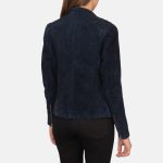 Women's Kelsee Navy Blue Suede Leather Biker Jacket