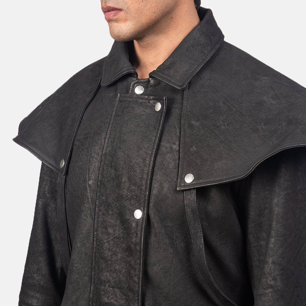Men's Maverick Black Leather Duster Coat
