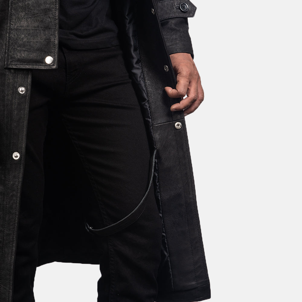Men's Maverick Black Leather Duster Coat