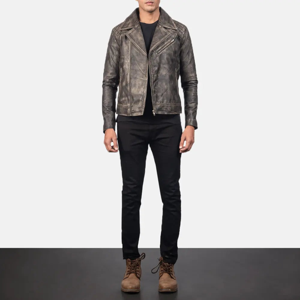 Men's Danny Quilted Brown Leather Biker Jacket