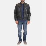 Men's Rustic Black Leather Biker Jacket