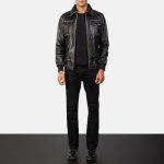 Men's Aaron Black Leather Bomber Jacket