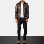 Men's Aaron Brown Leather Bomber Jacket