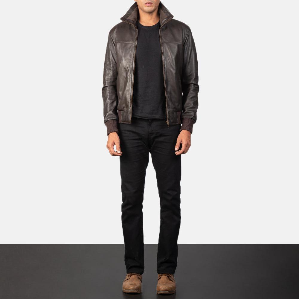 Men's Air Rolf Brown Leather Bomber Jacket