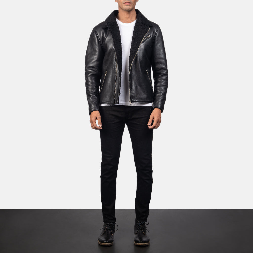 Men's Alberto Shearling Black Leather Jacket