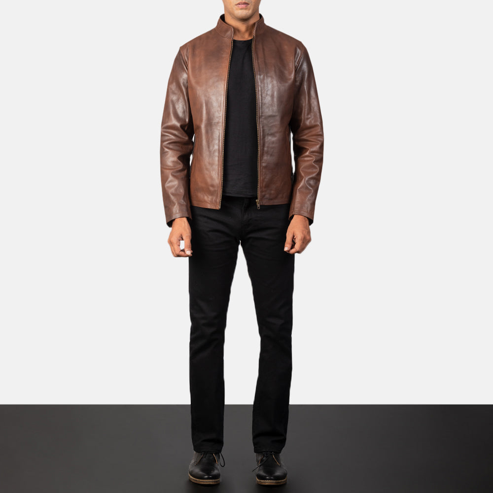 Men's Alex Brown Leather Biker Jacket