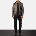 Men's Alex Distressed Brown Leather Biker Jacket