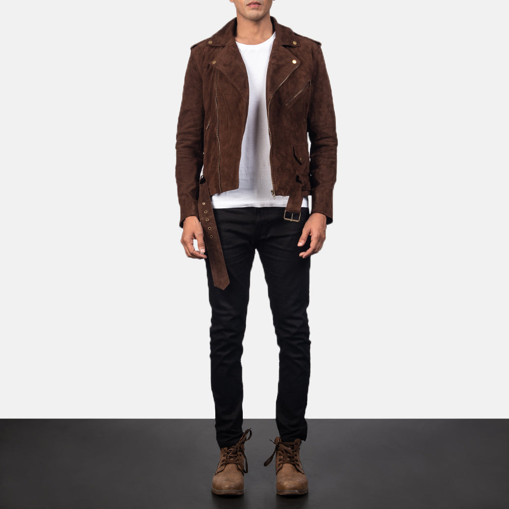 Men's Allaric Alley Mocha Suede Leather Biker Jacket
