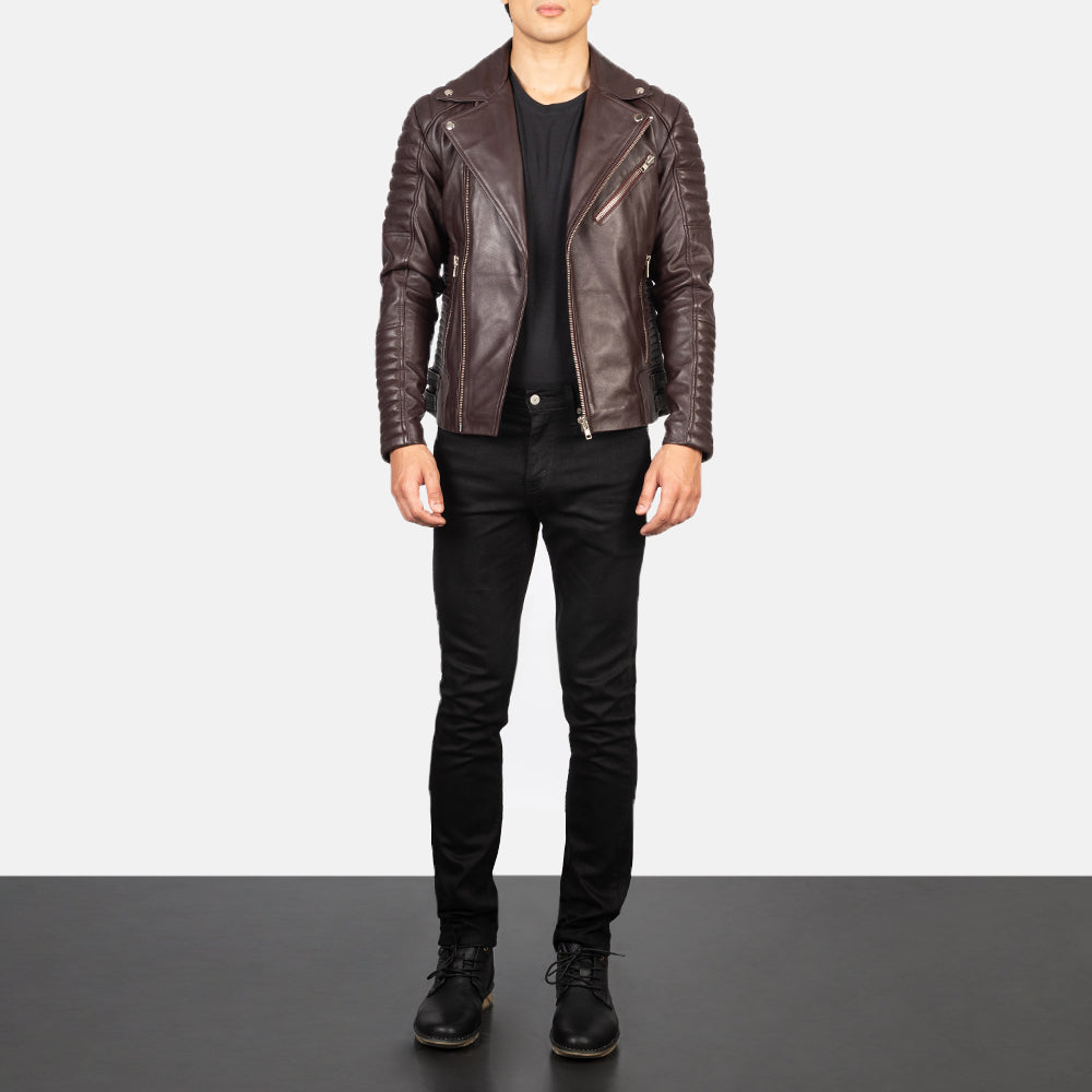 Men's Armand Maroon Leather Biker Jacket