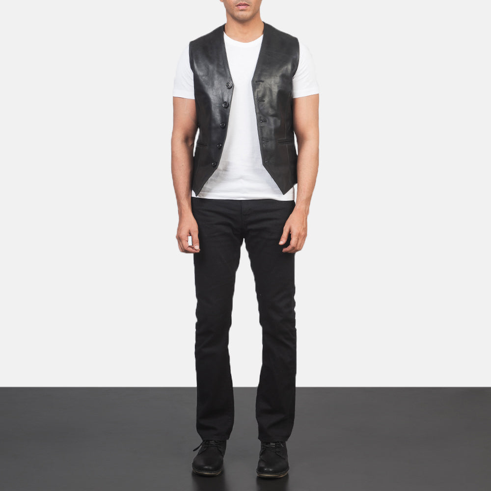 Men's Auden Black Leather Vest