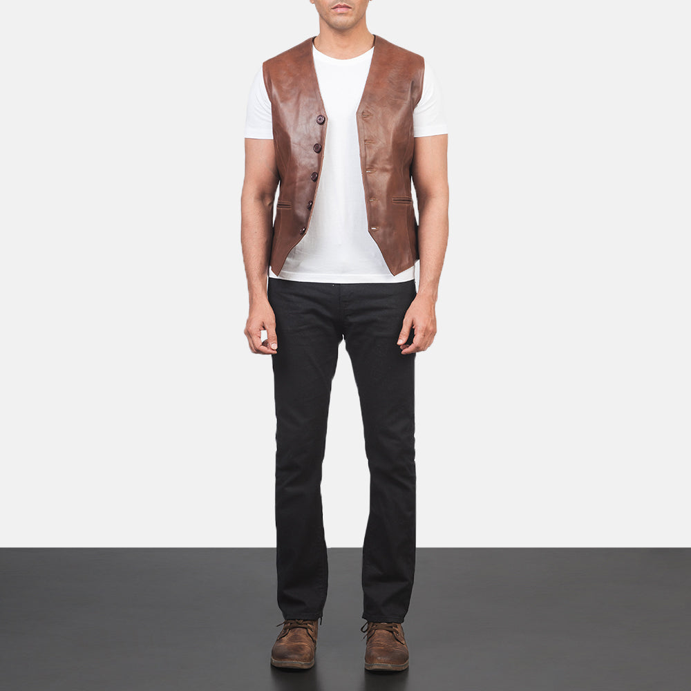 Men's Auden Brown Leather Vest