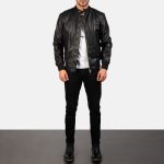 Men's Avan Black Leather Bomber Jacket