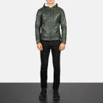 Men's Baston Green Hooded Leather Bomber Jacket