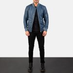 Men's Bomia Ma-1 Blue Leather Bomber Jacket