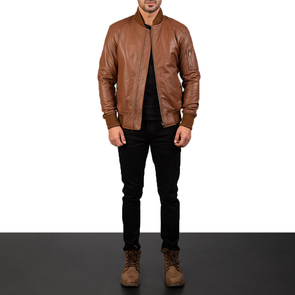 Men's Bomia Ma-1 Brown Leather Bomber Jacket