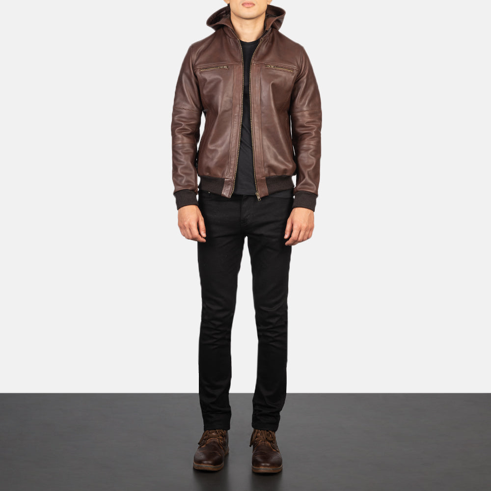 Men's Bouncer Biz Brown Leather Bomber Jacket