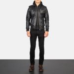 Men's Bravado Black Hooded Leather Bomber Jacket