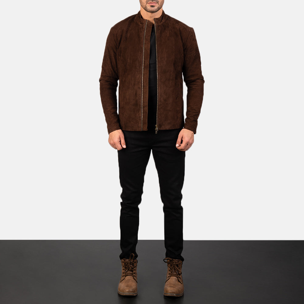 Men's Charcoal Mocha Suede Leather Biker Jacket