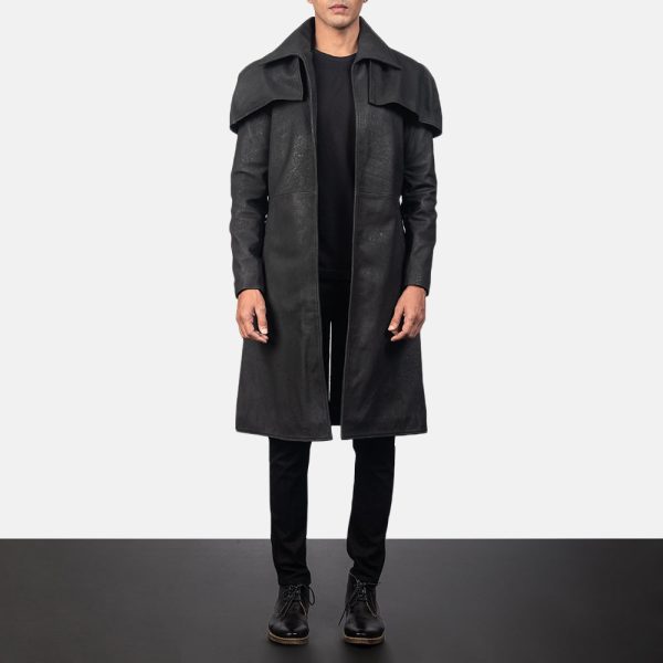 Men's Classic Distressed Black Leather Coat