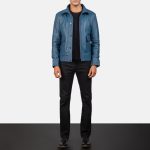 Men's Columbus Blue Leather Bomber Jacket