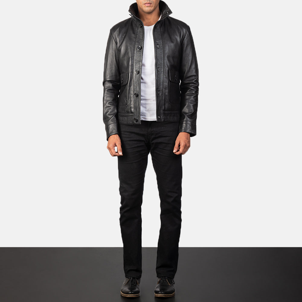 Men's Columbus Black Leather Bomber Jacket