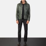 Men's Columbus Green Leather Bomber Jacket