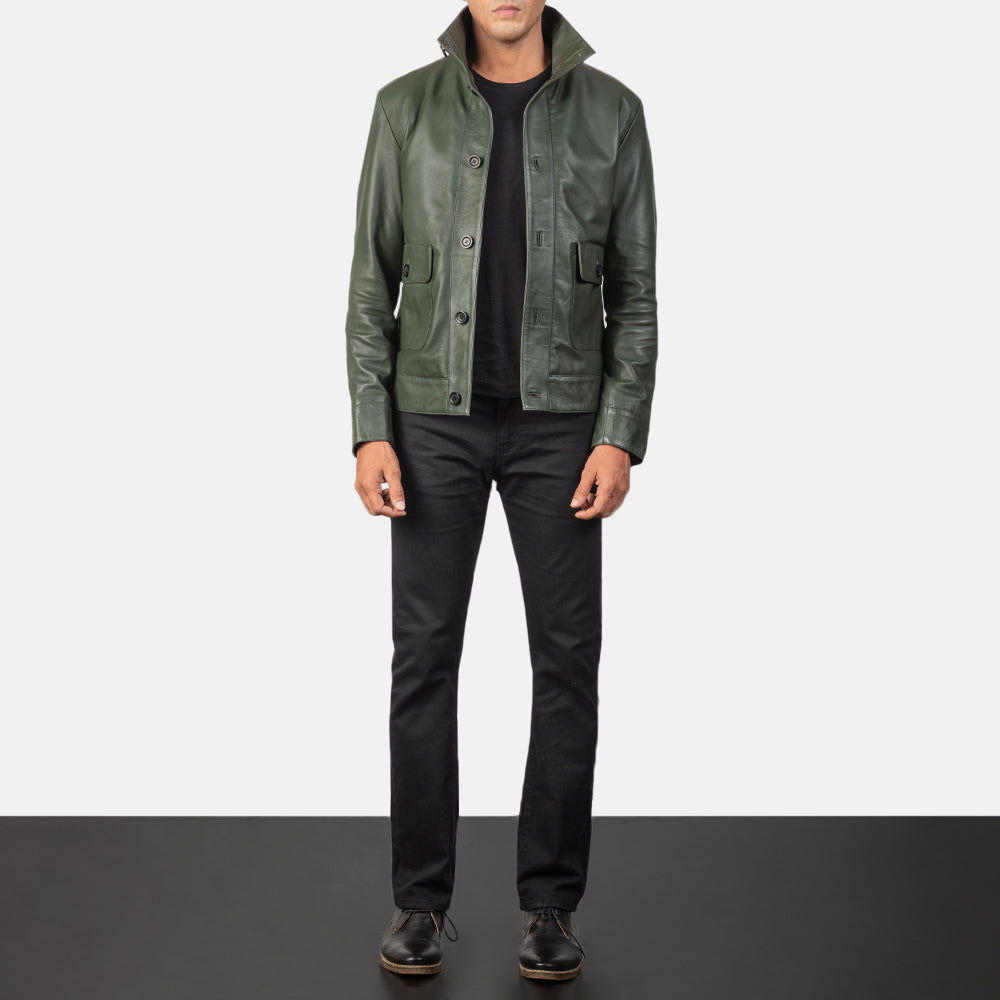 Men's Columbus Green Leather Bomber Jacket