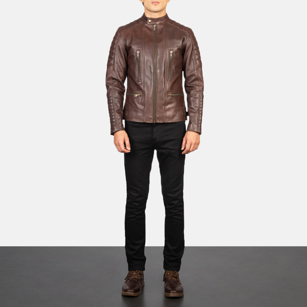 Men's Damian Brown Leather Biker Jacket