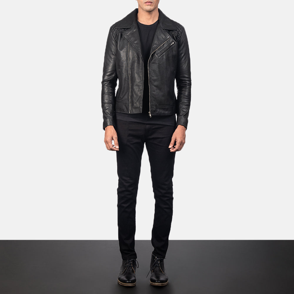 Men's Danny Quilted Black Leather Biker Jacket