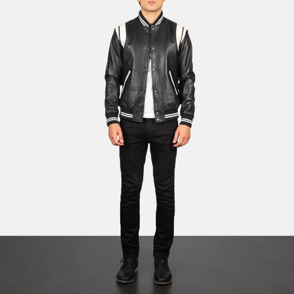 Men's Dantee Black Leather Varsity Jacket