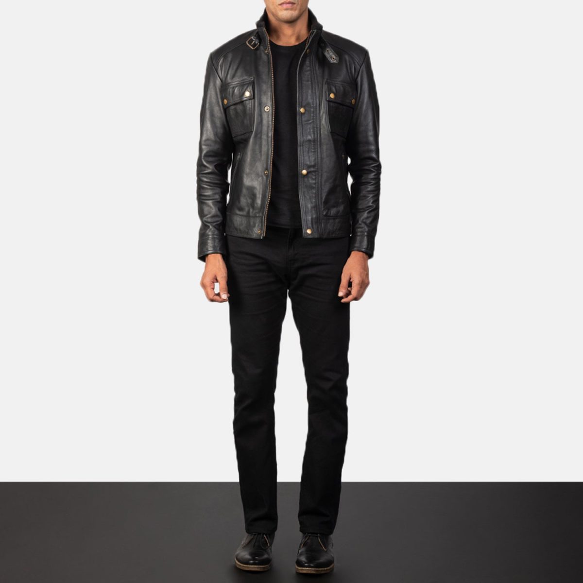 Men's Darren Black Leather Biker Jacket