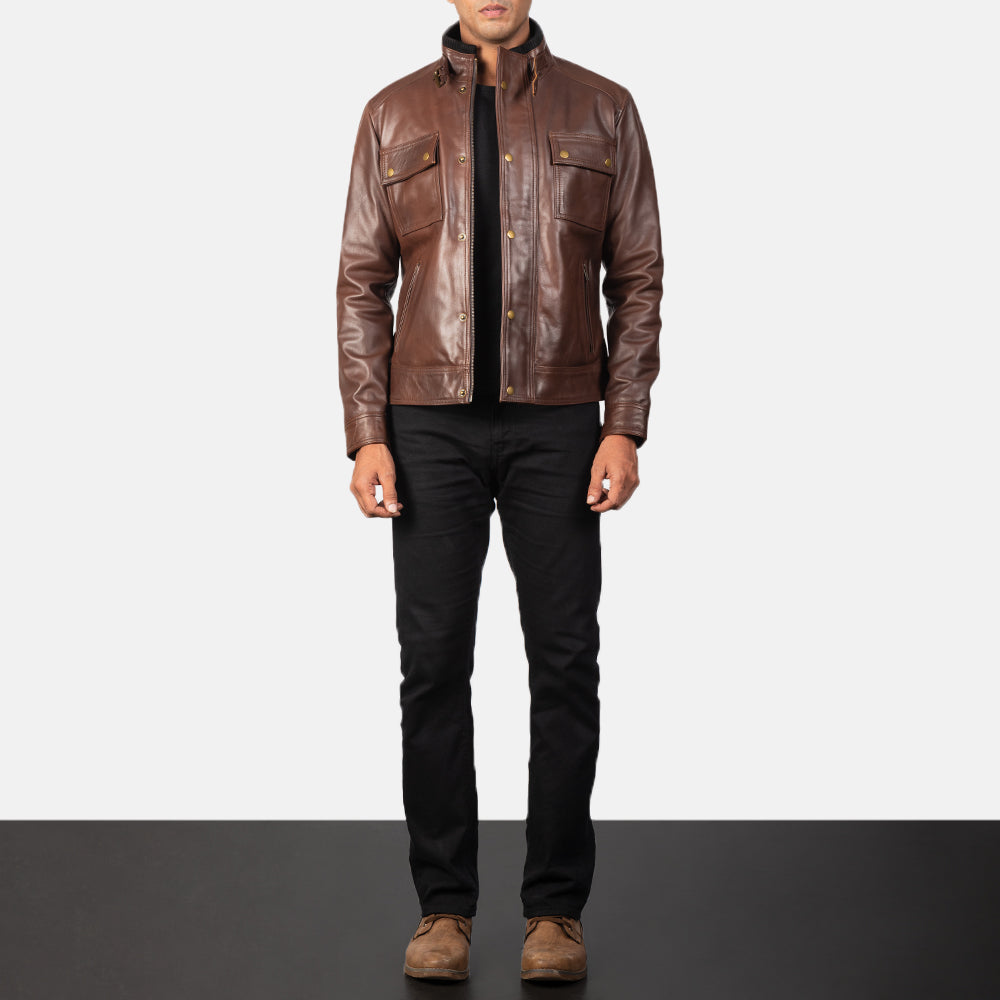 Men's Darren Brown Leather Biker Jacket