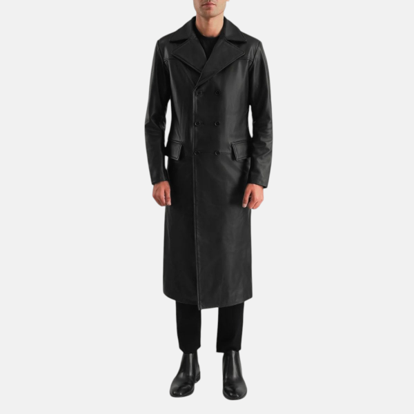 Men's Delmar Black Leather Double Breasted Leather Coat
