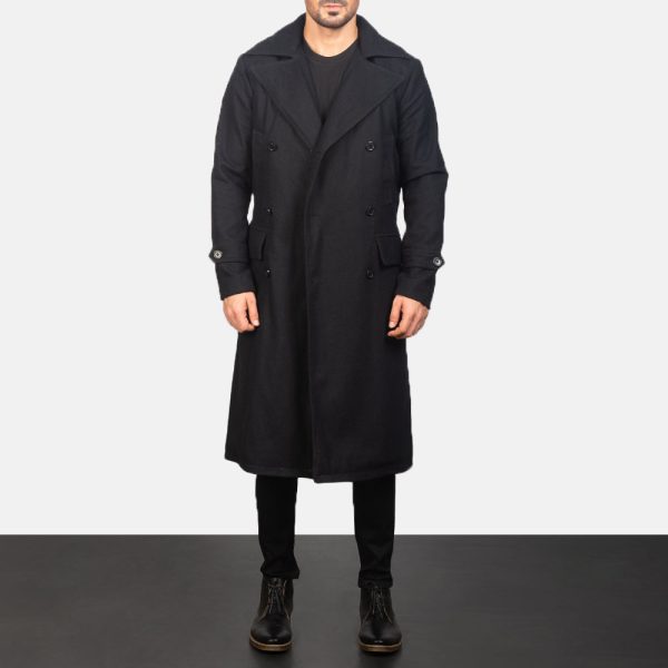 Men's Detective Black Wool Coat