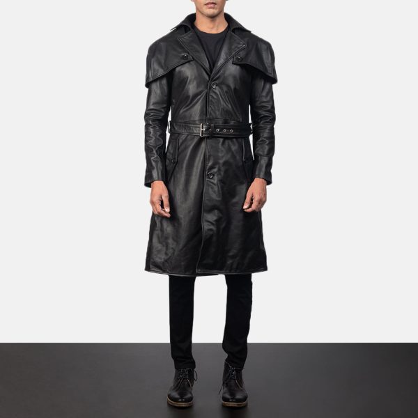 Men's Deux Black Leather Duster Coat