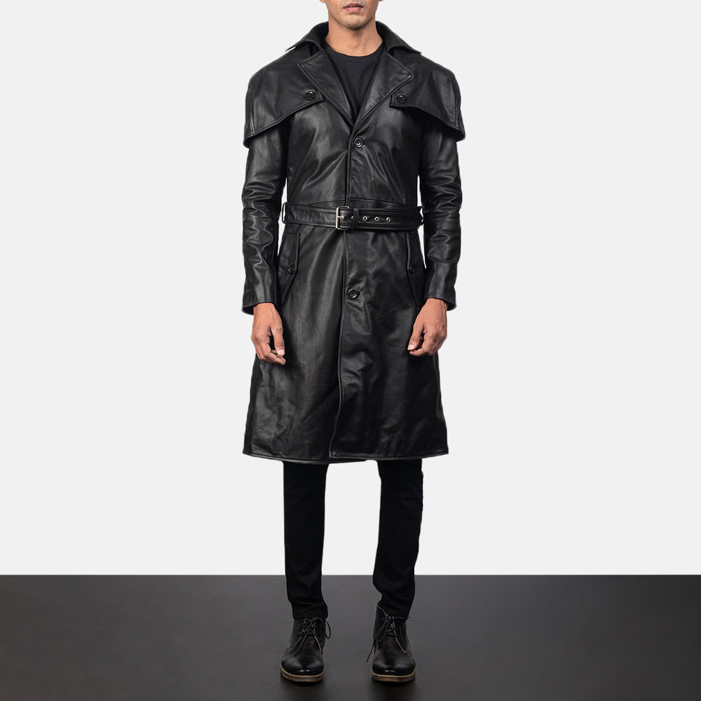 Men's Deux Black Leather Duster Coat