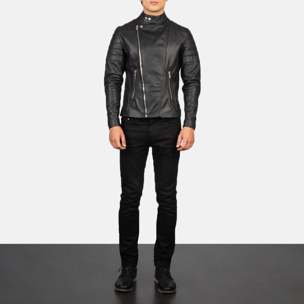 Men's Faisor Black Leather Biker Jacket