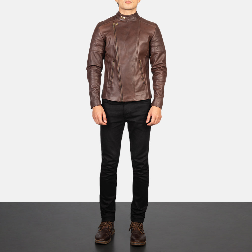 Men's Faisor Brown Leather Biker Jacket